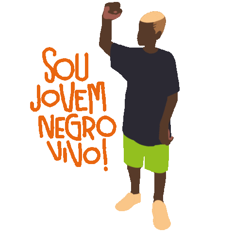 Ilustração de um jovem homem negro de punho cerrado e a frase "Sou jovem negro vivo!"